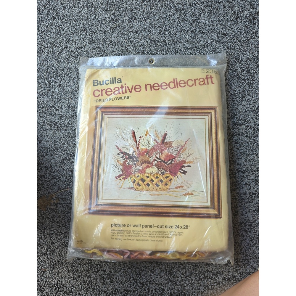 Vintage Bucilla Needlepoint Stitch Kit 'Dried Flowers' 24 X 28" Picture Panel